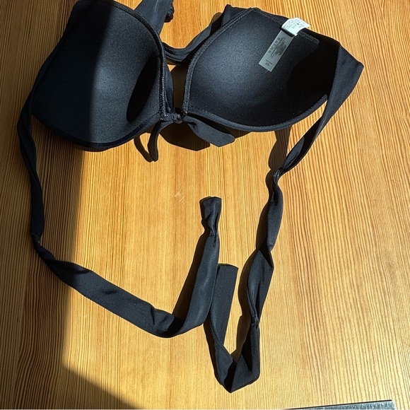 Cocoship XXL black solid cup retro wide string bikini top - Picture 5 of 8